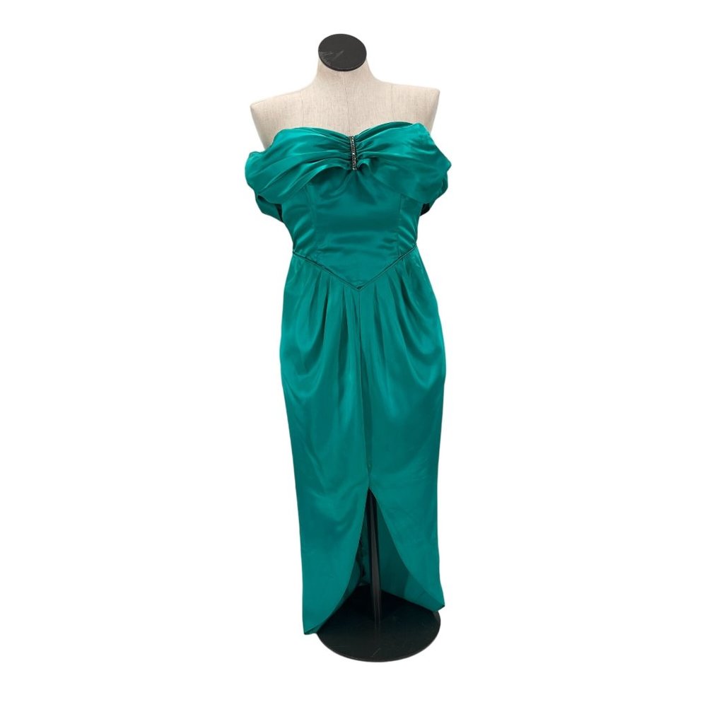Vintage Green Asymmetrical Strapless Cocktail Gown